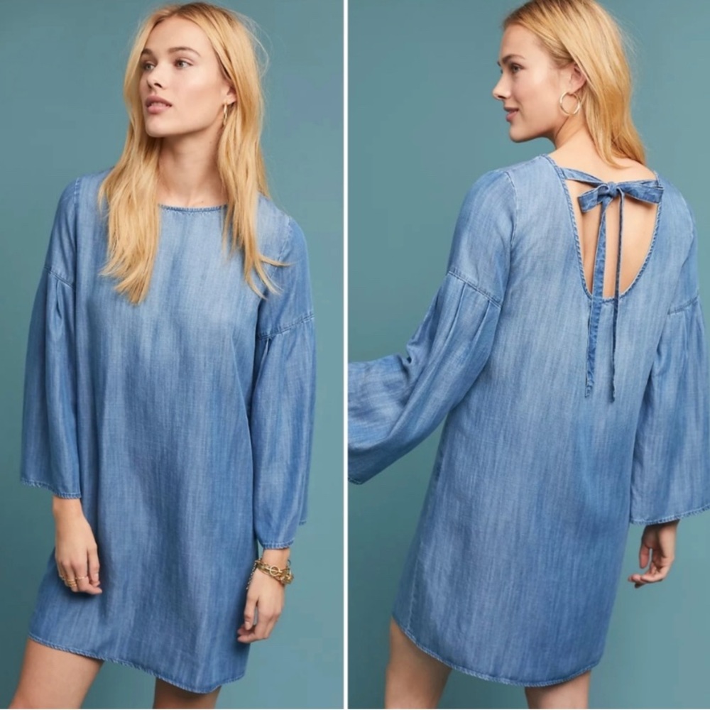 Anthropologie Cloth & Stone Open Back Chambray Tunic Mini Dress